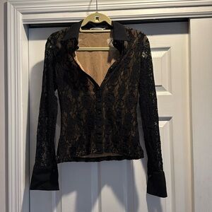 Anne Fontaine black lace blouse.